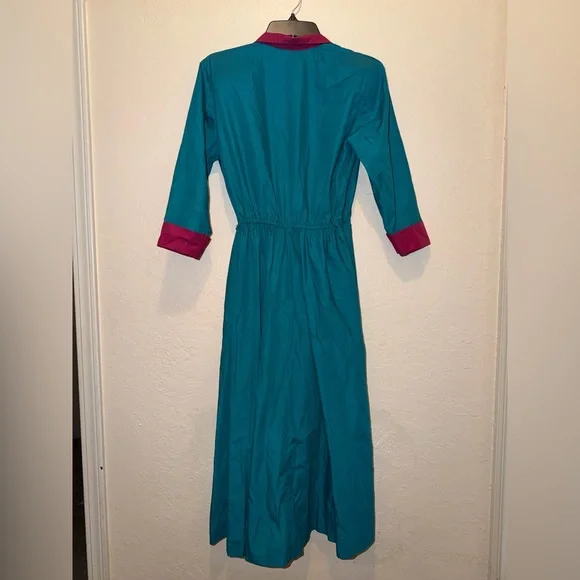 Vintage 60s 70s Teal and Pink Dress - Picture 4 of 6